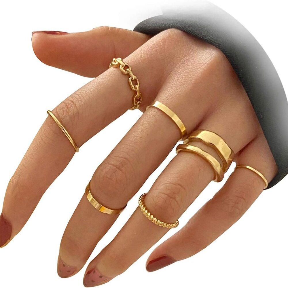 Gold Knuckle Rings Set for Women Snake Chain Stacking Ring Vintage BOHO Midi Rin